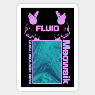 Retrowave cat music poster | Fluid cat musician cover | Purple DJ Feline Magnet